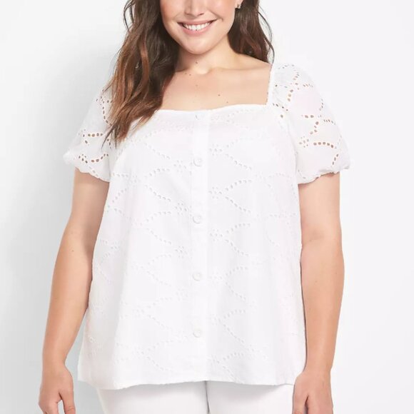 Lane Bryant Classic Eyelet Blouse With Button Detail - Picture 1 of 14